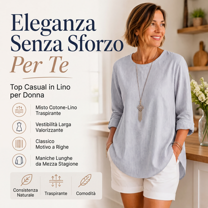 Top a maniche lunghe a righe casual da donna