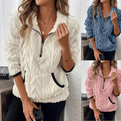 🍂🍁50% DI SCONTO🔥Felpa con zip a metà e tasca felpata