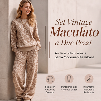 Set da donna con felpa stampa leopardata e pantaloni a gamba larga