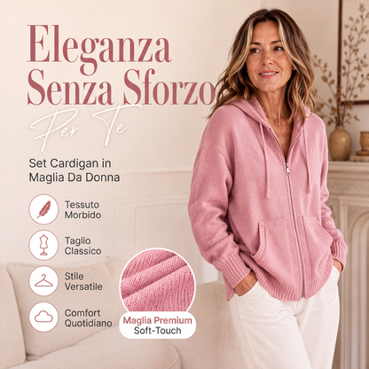 Cardigan lavorato a maglia con cappuccio, modello largo da donna