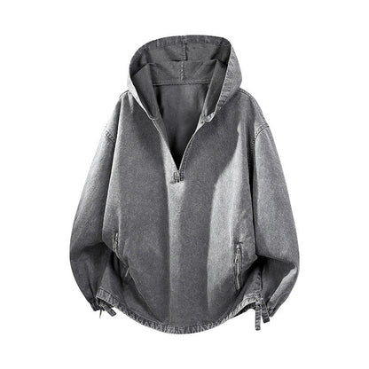 Felpa con cappuccio da uomo vintage lavata con zip corta