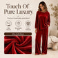 Completo da donna in velluto con top a maniche lunghe e pantaloni a gamba larga