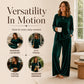 Completo da donna in velluto con top a maniche lunghe e pantaloni a gamba larga
