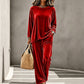Completo da donna in velluto con top a maniche lunghe e pantaloni a gamba larga