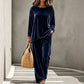 Completo da donna in velluto con top a maniche lunghe e pantaloni a gamba larga