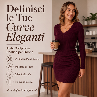 Abito da donna in maglia a coste con scollo a V chic