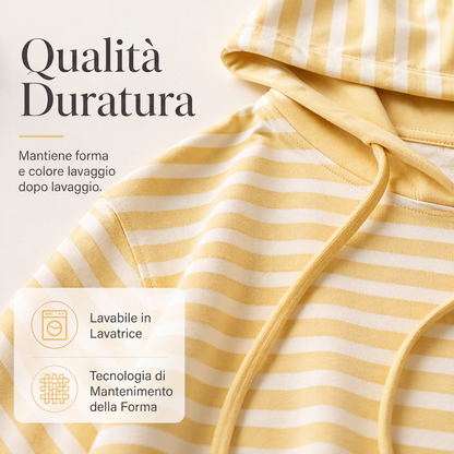 Felpa da donna larga a righe con cappuccio, casual con maniche a 3/4