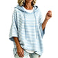 Felpa da donna larga a righe con cappuccio, casual con maniche a 3/4