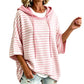Felpa da donna larga a righe con cappuccio, casual con maniche a 3/4
