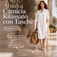 Abito camicia da donna in cotone e lino, taglio comodo con tasche