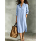 Abito camicia da donna in cotone e lino, taglio comodo con tasche