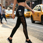 Pantaloni da yoga da donna in rete a vita alta con tasche