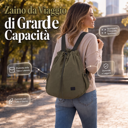 Zaino tote con coulisse a grande capacità da donna