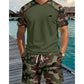 Set da uomo composto da camicia a maniche corte mimetica casual e shorts