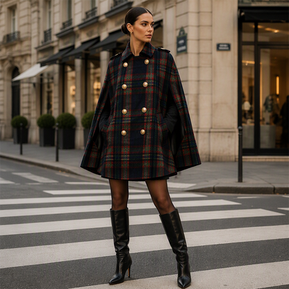 Cappotto a mantella scozzese vintage da donna