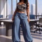 Pantaloni di jeans harem larghi da donna