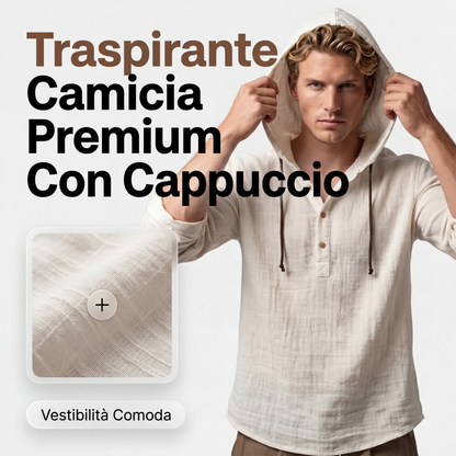 Camicia con cappuccio da uomo, casual, a maniche lunghe e traspirante
