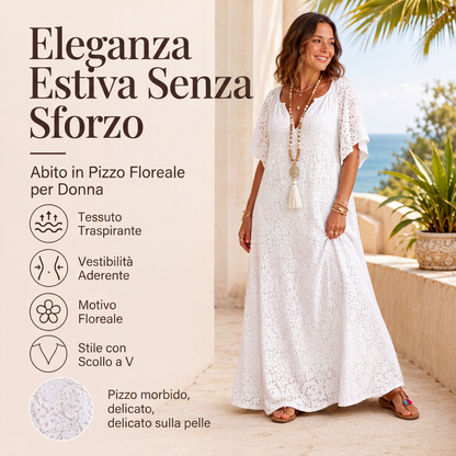 Abito lungo da donna con scollo a V in pizzo e crochet