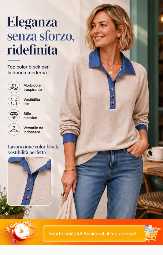 📢📢Sconto del 50%!!!🎉✨Top in maglia da donna con collo in denim a contrasto