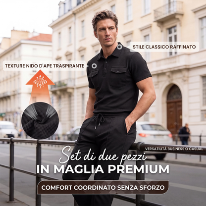 Completo da uomo con top a maniche corte in tessuto waffle e pantaloni