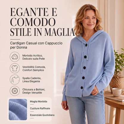 Cardigan lavorato a maglia con cappuccio da donna