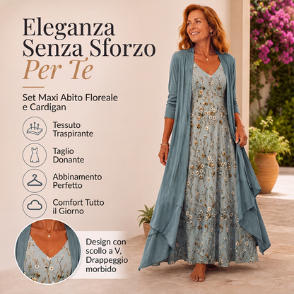 Completo da donna: canotta abito con stampa floreale e cardigan