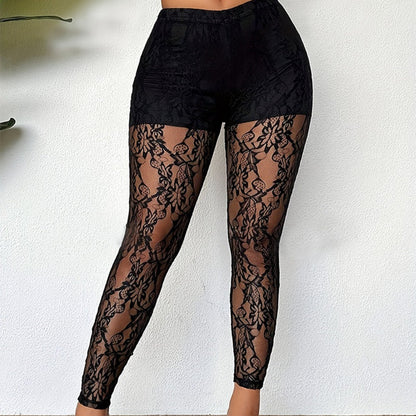 Pantaloni da donna sexy in pizzo e rete trasparente