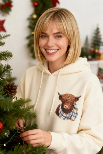 Felpa con cappuccio in pile con mucca delle Highlands carina