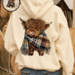 Felpa con cappuccio in pile con mucca delle Highlands carina