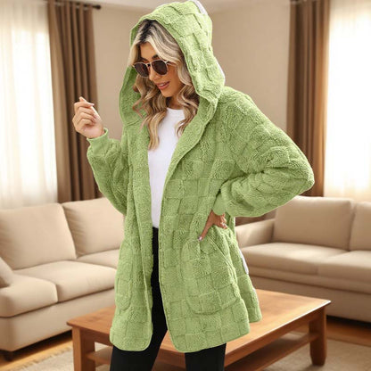 Cardigan peloso a quadri