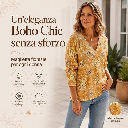 Top da donna elegante con stampa floreale e scollo a V