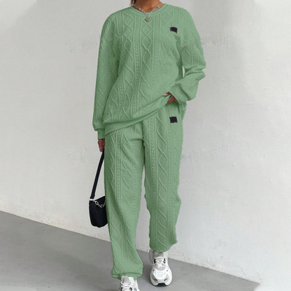 Completo casual da 2 pezzi: maglione in maglia a maniche lunghe e pantaloni