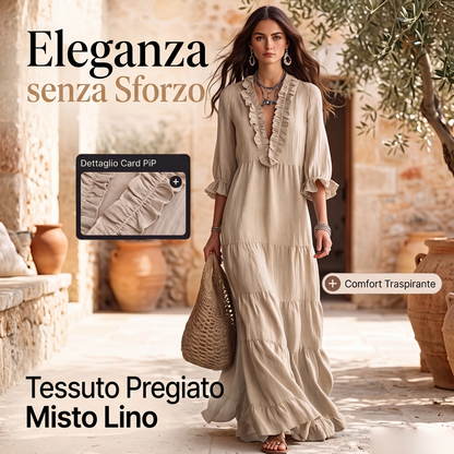 Abito lungo da donna a balze con scollo a V a strati