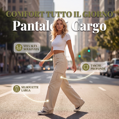 Pantaloni cargo a vita alta e gamba larga da donna