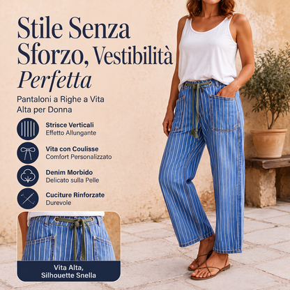 Pantaloni di jeans elastici a righe verticali da donna