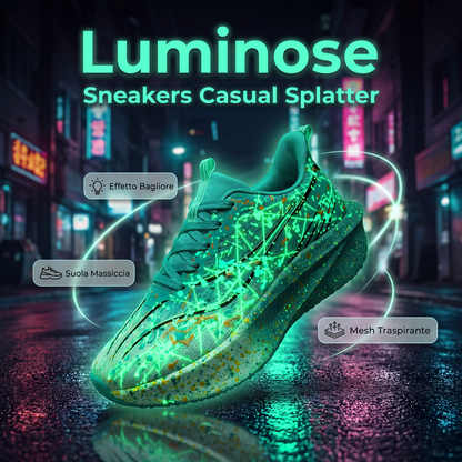 Sneakers casual con stampa a macchie fluorescenti al buio