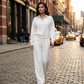Set da donna con top a maniche lunghe e pantaloni a gamba larga