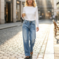 Jeans da donna casual, taglio comodo e gamba dritta