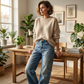 Jeans da donna casual, taglio comodo e gamba dritta