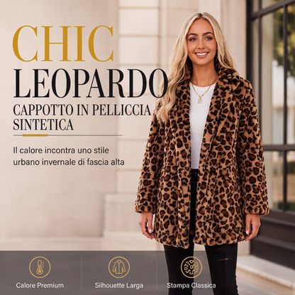 Cappotto da donna in pelliccia sintetica con stampa leopardata alla moda