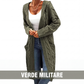 Cardigan lavorato a maglia lungo da donna con cappuccio e tasche