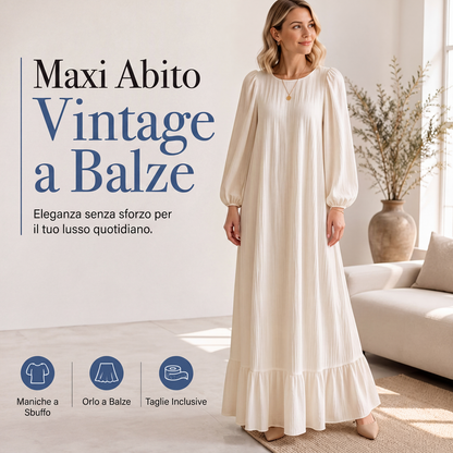 Abito lungo da donna con maniche lunghe e orlo a volant