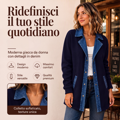 Giacca casual da donna in denim patchwork
