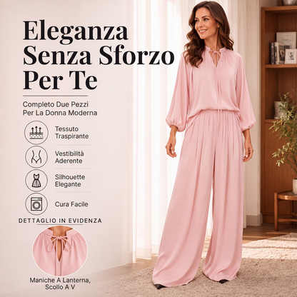 Completo top e pantaloni casual da donna, taglio ampio