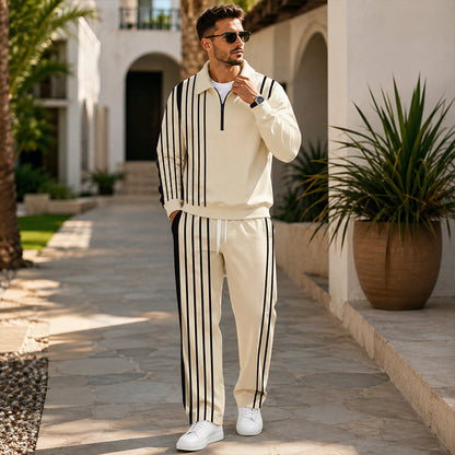 Set da ginnastica da uomo composto da felpa con mezza zip stampata e pantaloni