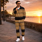 Set da ginnastica da uomo composto da felpa con mezza zip stampata e pantaloni