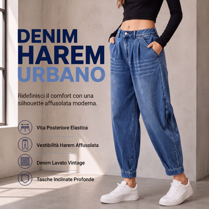 Pantaloni di jeans harem a vita alta da donna
