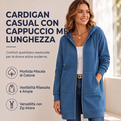 Giacca Felpa con Cappuccio da Donna di Lunghezza Media, Cardigan Casual con Zip e Tasche