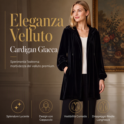 Cardigan da donna casual in velluto con cappuccio