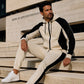 Set da uomo con felpa con cappuccio zip e pantaloni della tuta a blocchi di colore